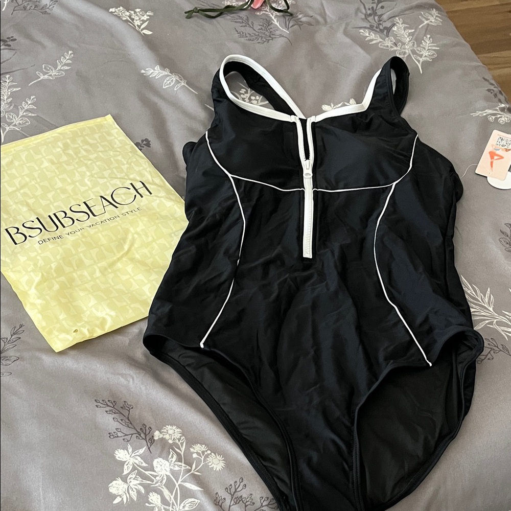 Women's Black Zip Front One-Piece Swimsuit